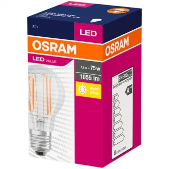 Bec LED Osram, E27, 7.5W (75W), 1055 lm, A+, lumina calda (2700K)