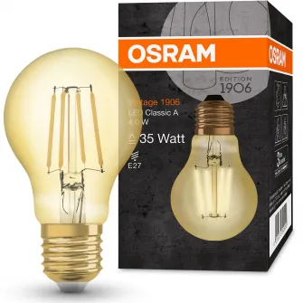 Bec LED OSRAM Vintage 1906 CLAS A 35 4 W, E27, lumina calda 2400K, 410 lm, clasa energetica A+, 15 000 ore functionare