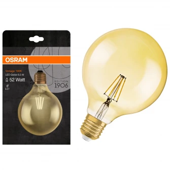 Bec LED OSRAM Vintage 1906 GLOBE LED 52, 6.5 W, E27, lumina calda 2500K, 725 lm, clasa energetica A+, 15 000 ore functionare
