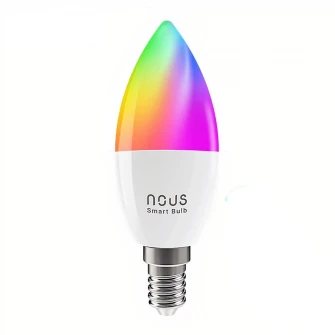 Bec LED RGB inteligent Nous P4, Wi-Fi, E14, 4.5W, 810 lm, lumina alba si colorata, control vocal, compatibil Google Assistant, amazon alexa