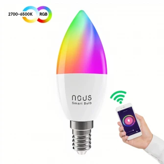 Bec LED RGB inteligent Nous P4, Wi-Fi, E14, 4.5W, 810 lm, lumina alba si colorata, control vocal, compatibil Google Assistant, amazon alexa