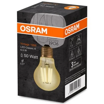 Bec LED vintage Osram 1906 A, E27, 6.5W (55W), A++, lumina alba calda (2400K)