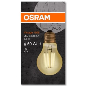 Bec LED vintage Osram 1906 A, E27, 6.5W (55W), A++, lumina alba calda (2400K)