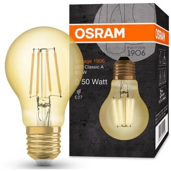 Bec LED vintage Osram 1906 A, E27, 6.5W (55W), A++, lumina alba calda (2400K)