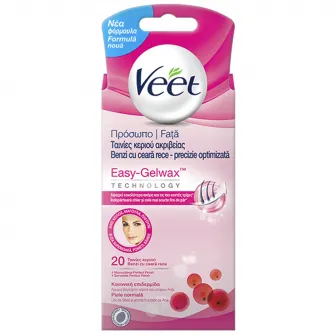 Benzi depilatoare de ceara pentru fata pentru piele sensibila, Veet Expert, 12 bucati