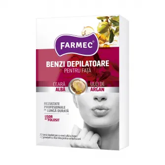 Benzi depilatoare Farmec pentru fata cu ceara alba si argan, 10x2 buc