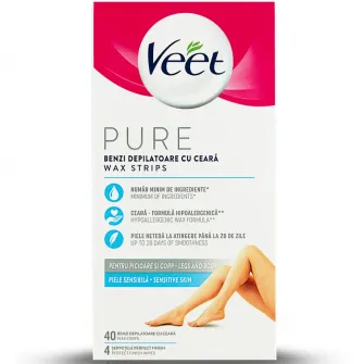 Benzi depilatoare Veet PURE pentru picioare, 40 benzi