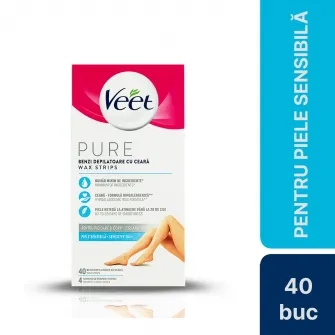 Benzi depilatoare Veet PURE pentru picioare, 40 benzi