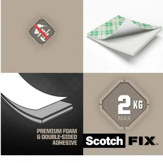 Benzi dublu adezive pretaiate montare interior, 16 bucati/ pachet, Scotch-Fix™ 3M