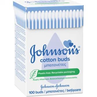 Betisoare de urechi din bumbac pentru bebelusi Johnsons Baby, 100 buc