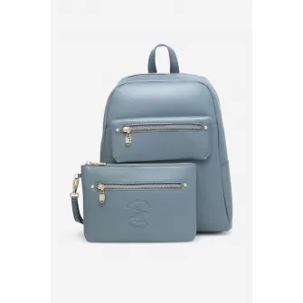 Beverly Hills Polo Club, Rucsac de piele ecologica cu etui detasabil, Albastru prafuit