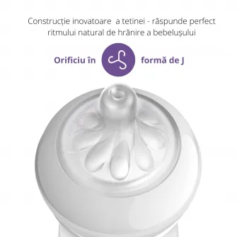 Biberon din sticla Philips Avent Natural Response SCY930/01, 120 ml, tetina care functioneaza ca sanul mamei, cu debit 2, tetina fara scurgeri, +0 luni, fara BPA, usor de curatat