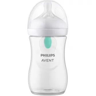 Biberon Philips Avent Natural Response SCY673/01, cu dispozitiv anticolici AirFree, 260 ml, tetina care functioneaza ca sanul mamei, cu debit 3, tetina fara scurgeri, +1 luni, fara BPA, usor de curatat