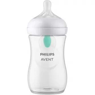 Biberon Philips Avent Natural Response SCY673/01, cu dispozitiv anticolici AirFree, 260 ml, tetina care functioneaza ca sanul mamei, cu debit 3, tetina fara scurgeri, +1 luni, fara BPA, usor de curatat