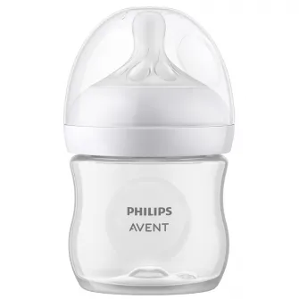 Biberon Philips Avent Natural Response SCY900/01, 125 ml, tetina care functioneaza ca sanul mamei, cu debit 2, tetina fara scurgeri, +0 luni, fara BPA, usor de curatat
