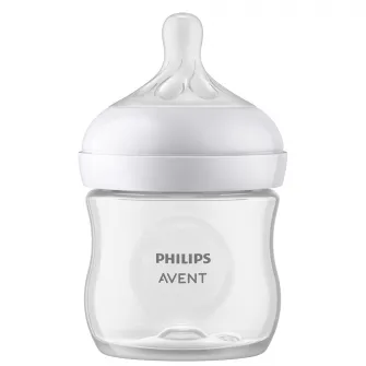Biberon Philips Avent Natural Response SCY900/01, 125 ml, tetina care functioneaza ca sanul mamei, cu debit 2, tetina fara scurgeri, +0 luni, fara BPA, usor de curatat