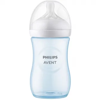 Biberon Philips Avent Natural Response SCY903/21, 260 ml, tetina care functioneaza ca sanul mamei, cu debit 3, tetina fara scurgeri, +1 luni, fara BPA, usor de curatat, bleu