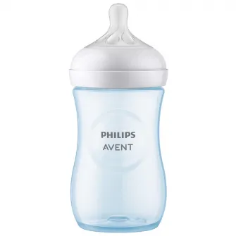 Biberon Philips Avent Natural Response SCY903/21, 260 ml, tetina care functioneaza ca sanul mamei, cu debit 3, tetina fara scurgeri, +1 luni, fara BPA, usor de curatat, bleu