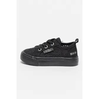 Big Star, Pantofi sport cu broderii si decupaje, Negru, 17 EU