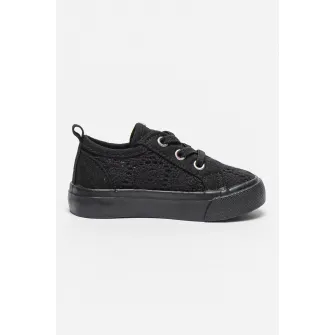 Big Star, Pantofi sport cu broderii si decupaje, Negru, 17 EU