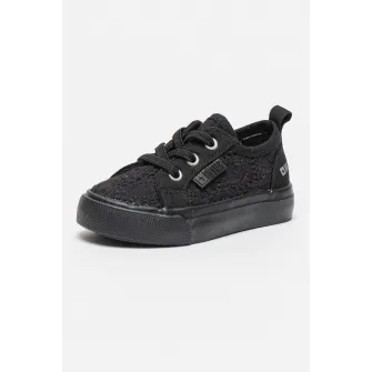 Big Star, Pantofi sport cu broderii si decupaje, Negru, 17 EU