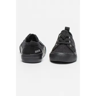 Big Star, Pantofi sport cu broderii si decupaje, Negru, 17 EU