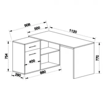 Birou de colt Irim Gamma, 112x50x77 cm, raft incorporat 88x29x74 cm, Sonoma/Alb