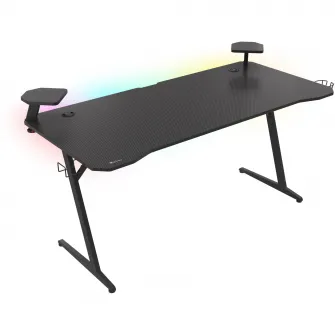 Birou Gaming Genesis HOLM 510 RGB, Baza Metalica, Blat MDF Model Finisaj Fibra de Carbon, Polite Boxe, Hub USB, Management Cabluri, Incarcare Wireless, Banda LED, L 160 x l 75 x h 75, Negru