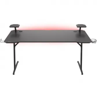 Birou Gaming Genesis HOLM 510 RGB, Baza Metalica, Blat MDF Model Finisaj Fibra de Carbon, Polite Boxe, Hub USB, Management Cabluri, Incarcare Wireless, Banda LED, L 160 x l 75 x h 75, Negru