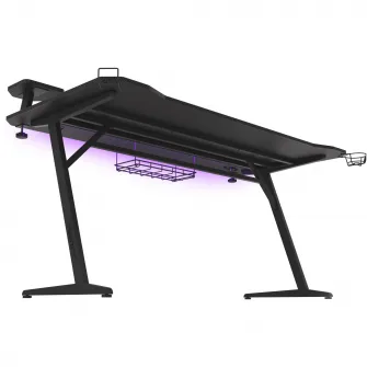 Birou Gaming Genesis HOLM 510 RGB, Baza Metalica, Blat MDF Model Finisaj Fibra de Carbon, Polite Boxe, Hub USB, Management Cabluri, Incarcare Wireless, Banda LED, L 160 x l 75 x h 75, Negru