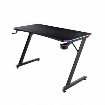 Birou Gaming Trust GXT 709 Luminus, 120x60x74 cm, RGB, Management cabluri, Suport casti si pahar, Negru