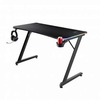 Birou Gaming Trust GXT 709 Luminus, 120x60x74 cm, RGB, Management cabluri, Suport casti si pahar, Negru