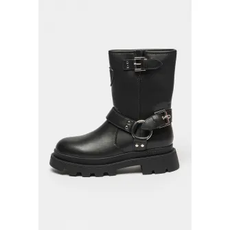 Blauer, Cizme mid-calf biker de piele si piele ecologica Kimmel, Negru, 37