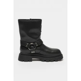 Blauer, Cizme mid-calf biker de piele si piele ecologica Kimmel, Negru, 37