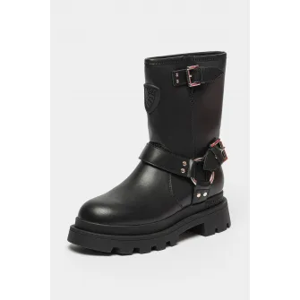 Blauer, Cizme mid-calf biker de piele si piele ecologica Kimmel, Negru, 37