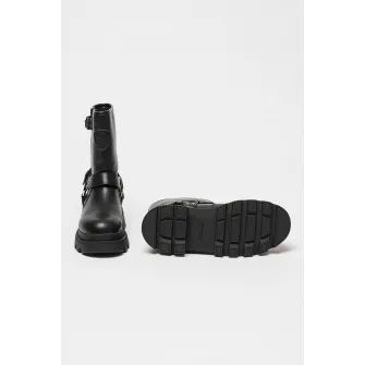 Blauer, Cizme mid-calf biker de piele si piele ecologica Kimmel, Negru, 37