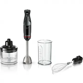 Blender de mana ErgoMaster Bosch MSM4B621 1000 W, cutit 4 lame si functie antisplash, picior mixare otel inoxidabil, tel din otel inoxidabil, pahar masurare, aparat de maruntit, negru/antracit