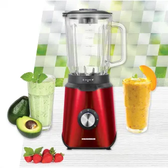 Blender de masa Heinner Vitality 1000, 1000W, bol sticla 1.5L, 3 viteze+Pulse, 6 lame detasabile din inox, inox, rosu