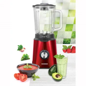 Blender de masa Heinner Vitality 1000, 1000W, bol sticla 1.5L, 3 viteze+Pulse, 6 lame detasabile din inox, inox, rosu
