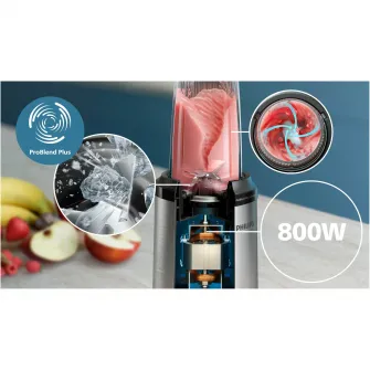 Blender Philips HR2765/00 Seria 5000, 800 W, Tehnologia si lame ProBlend Plus, Lame detasabile, Pahar de 700 ml cu capac, Design compact, negru/argintiu