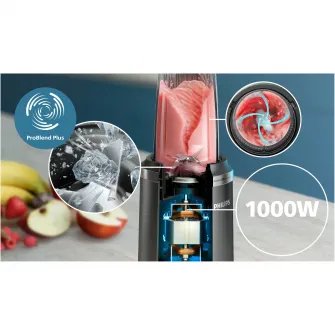 Blender Philips HR2766/00 Seria 5000, 800 W, Tehnologia si lame ProBlend Plus, Lame detasabile, Pahar de 700 ml cu capac, Design compact, negru/argintiu