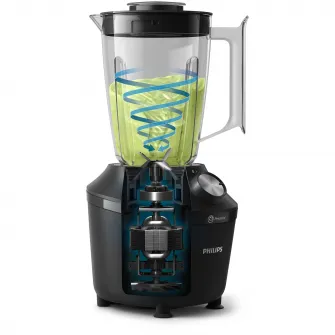 Blender Philips Seria 3000 HR2191/01, Sistem ProBlend, capacitate maxima 2L, capacitate efectiva 1.25L, 2viteze + impuls, zdrobeste gheata, aplicatia NutriU pentru mai multe idei de retete, Negru