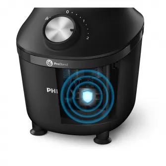 Blender Philips Seria 3000 HR2191/01, Sistem ProBlend, capacitate maxima 2L, capacitate efectiva 1.25L, 2viteze + impuls, zdrobeste gheata, aplicatia NutriU pentru mai multe idei de retete, Negru