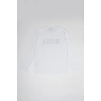 BOSS Kidswear, Bluza cu decolteu la baza gatului si imprimeu logo contrastant, Alb, 174 CM