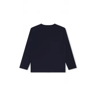 BOSS Kidswear, Bluza cu decolteu la baza gatului si imprimeu logo contrastant, Albastru marin, 162 CM