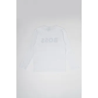 BOSS Kidswear, Bluza cu decolteu la baza gatului si imprimeu logo contrastant, Alb, 114 CM