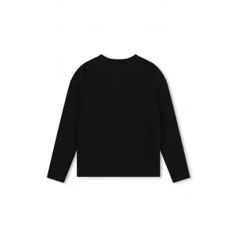 BOSS Kidswear, Bluza de trening cu decolteu rotund si imprimeu logo, Negru, 114 CM