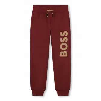 BOSS Kidswear, Pantaloni de trening cu imprimeu logo, Visiniu, 174 CM