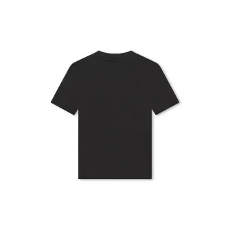 BOSS Kidswear, Tricou cu imprimeu logo si decolteu la baza gatului, Negru, Gri deschis, 114 CM