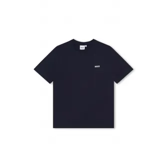 BOSS Kidswear, Tricou din bumbac cu imprimeu logo discret, Albastru marin, 150 CM